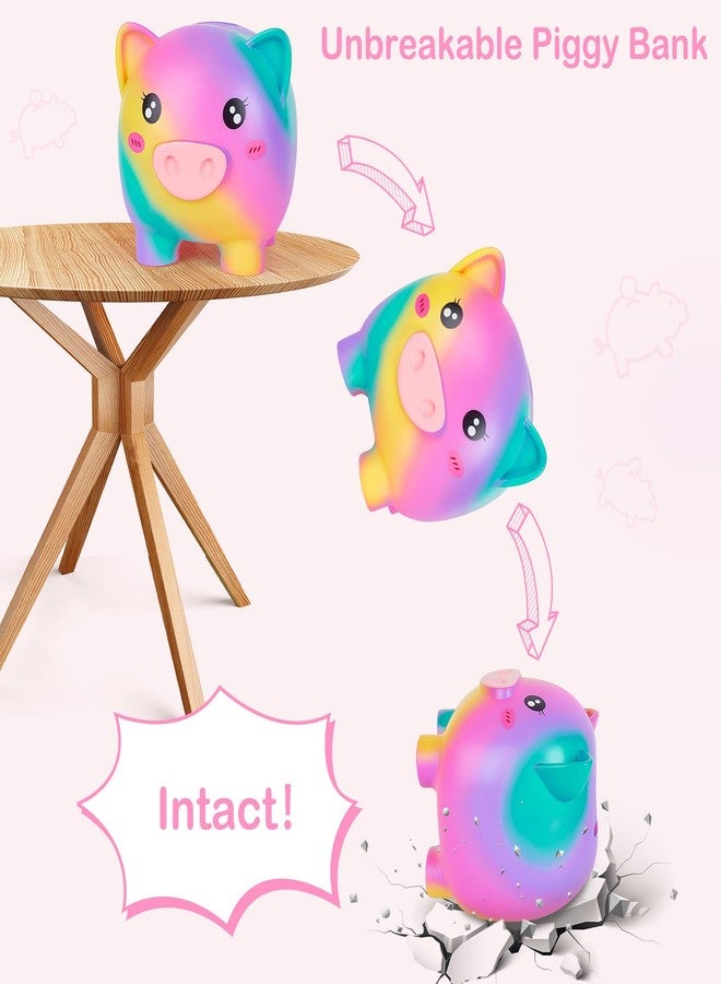 Play Tailor Piggy Bank for Girls Large Unicorn Piggy Banks with Necklace Bracelet DIY Stickers Cute Coin Piggybank Unbreakable for Toddler Kids Christmas Birthday Gifts, Rainbow with Rainbow Dress, M - Image 4